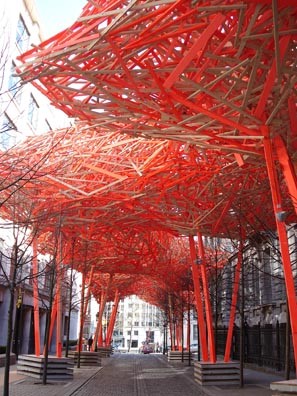 Arne Quinze, The Sequence, 2008. Wood. Installed at the Flemish Parliament Building, Brussels.